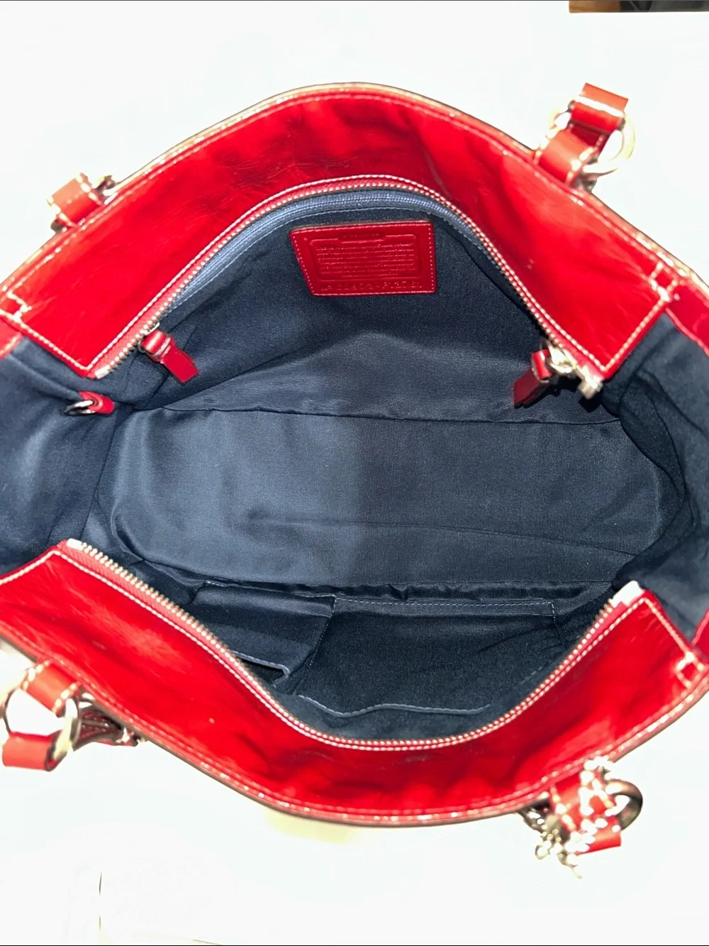 Coach Red Patent Leather Pleated Gallery Tote